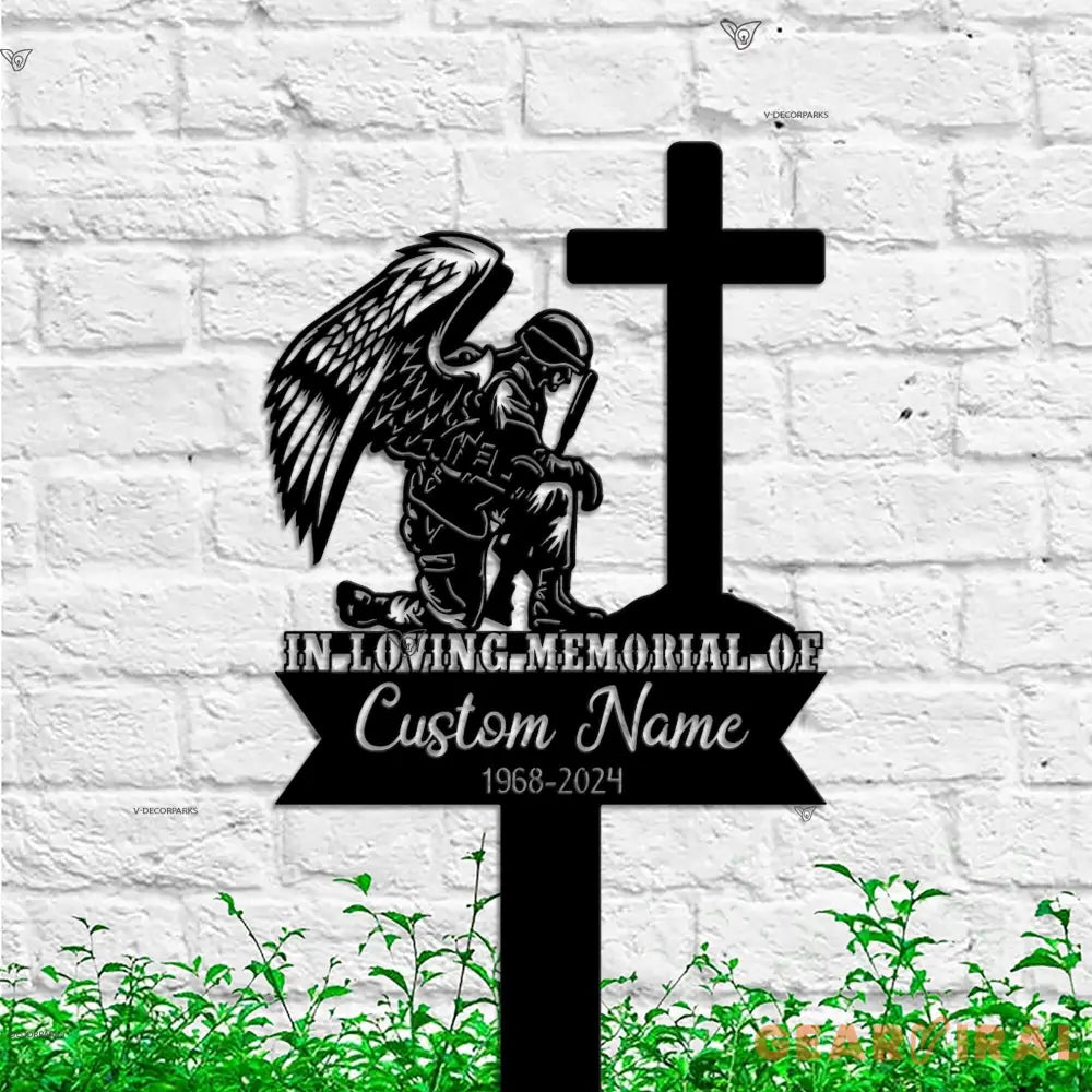 Custom Veteran Fallen Soldier Memorial Stake - Personalized Metal Stake - Sympathy Sign - Grave Marker | GearViral