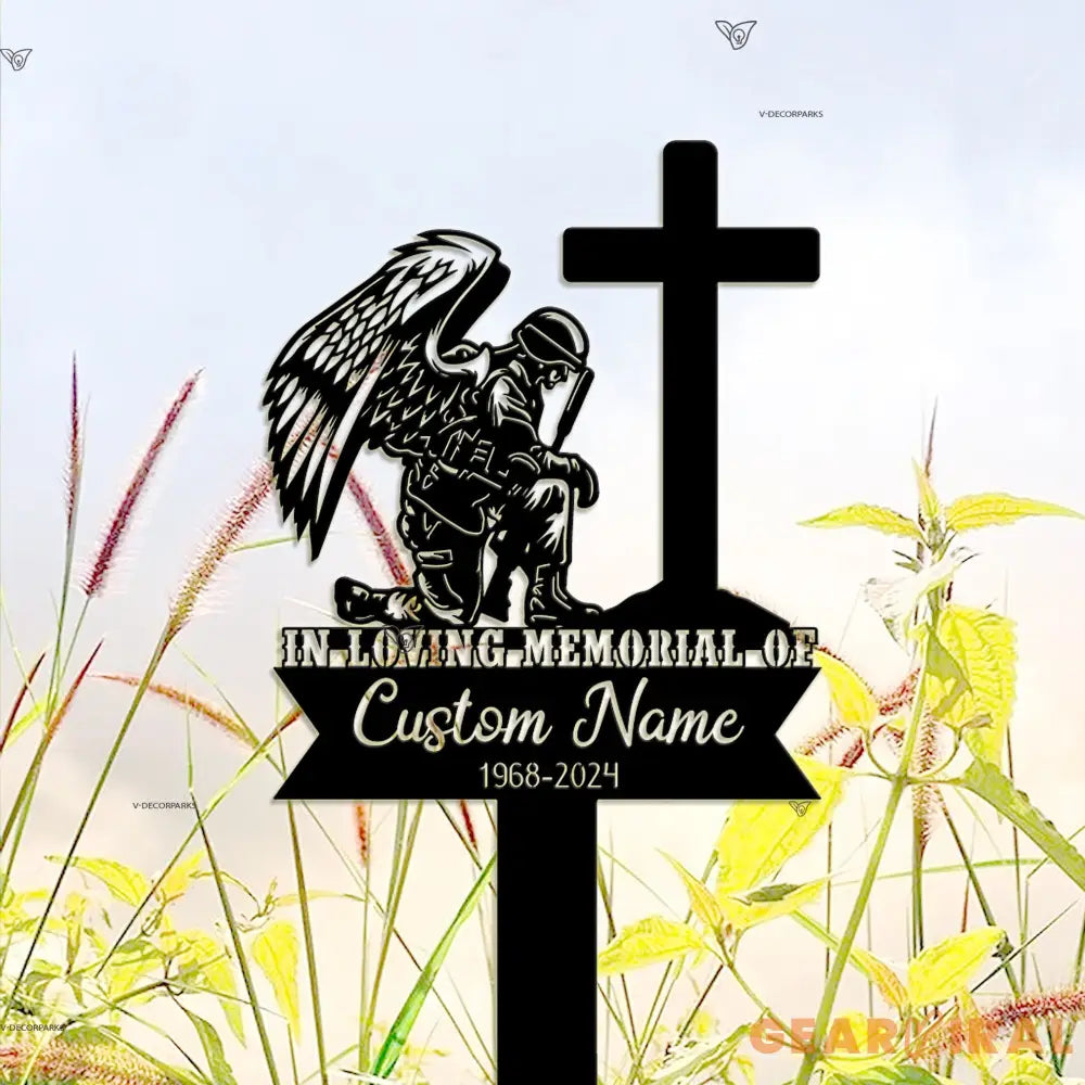 Custom Veteran Fallen Soldier Memorial Stake - Personalized Metal Stake - Sympathy Sign - Grave Marker | GearViral