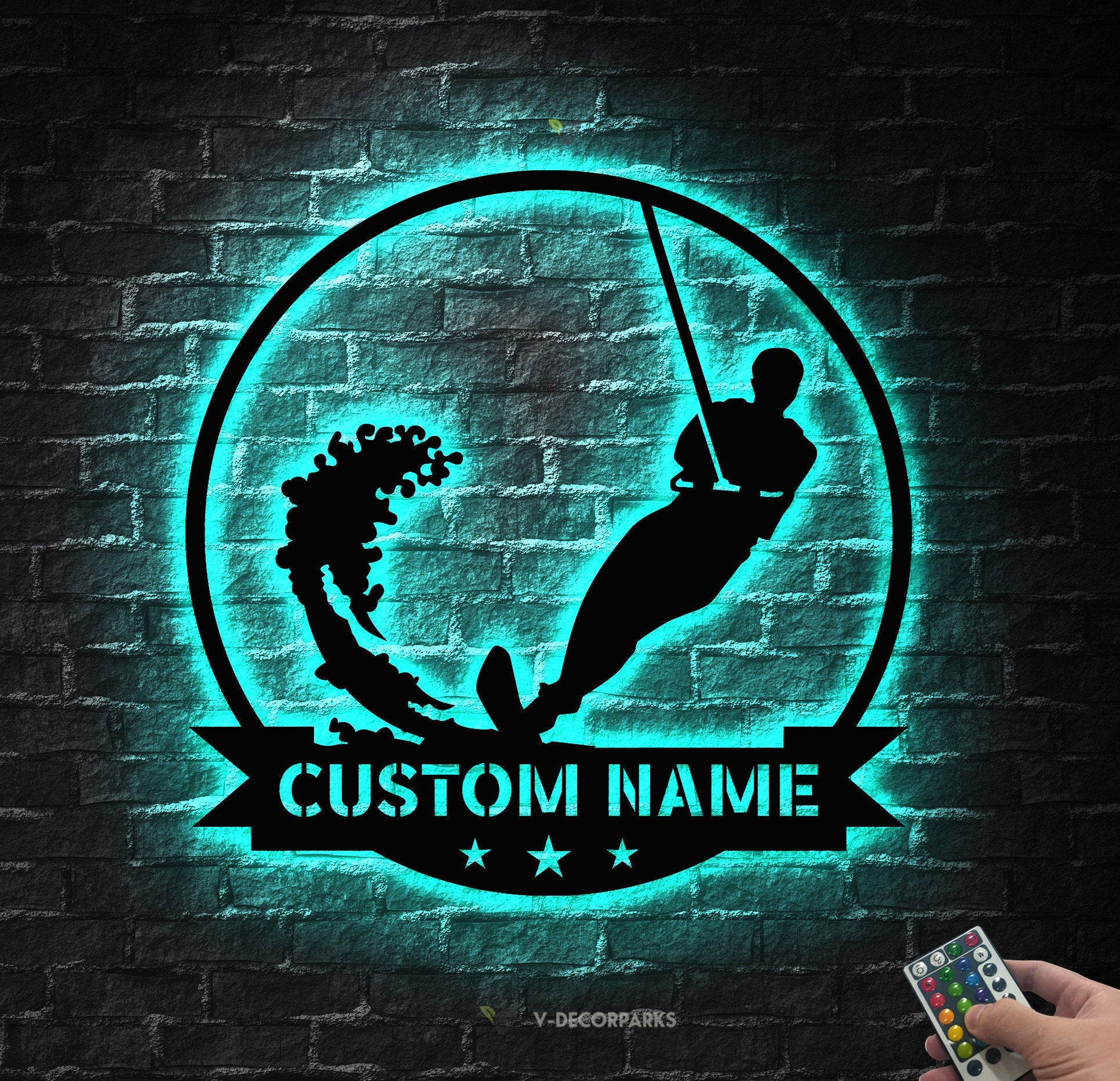 Custom Water Skiing Metal Wall Art LED Light - Personalized Wakeboarding Name Sign Home Decor - Ideal for Home Decor & Gift - Water Skiing Gift | GearViral