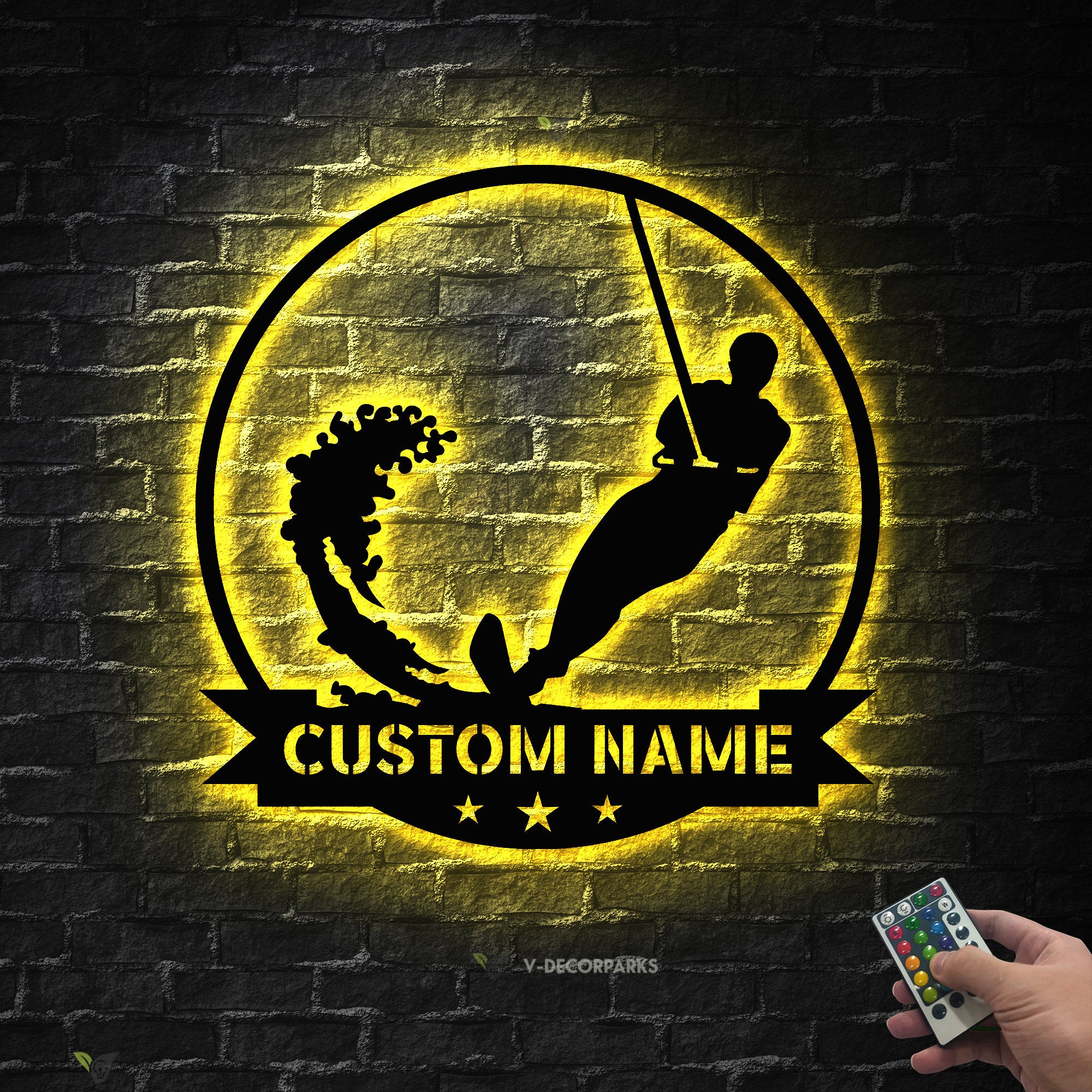Custom Water Skiing Metal Wall Art LED Light - Personalized Wakeboarding Name Sign Home Decor - Ideal for Home Decor & Gift - Water Skiing Gift | GearViral