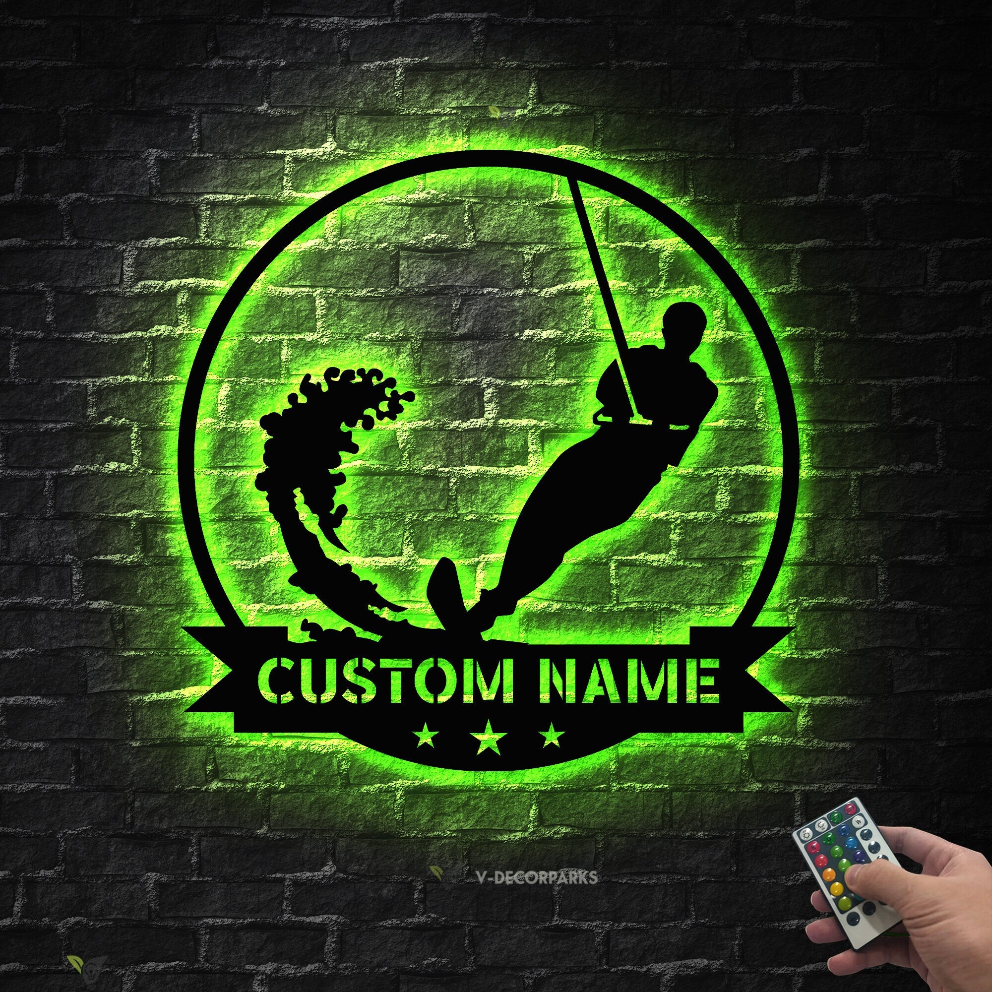 Custom Water Skiing Metal Wall Art LED Light - Personalized Wakeboarding Name Sign Home Decor - Ideal for Home Decor & Gift - Water Skiing Gift | GearViral