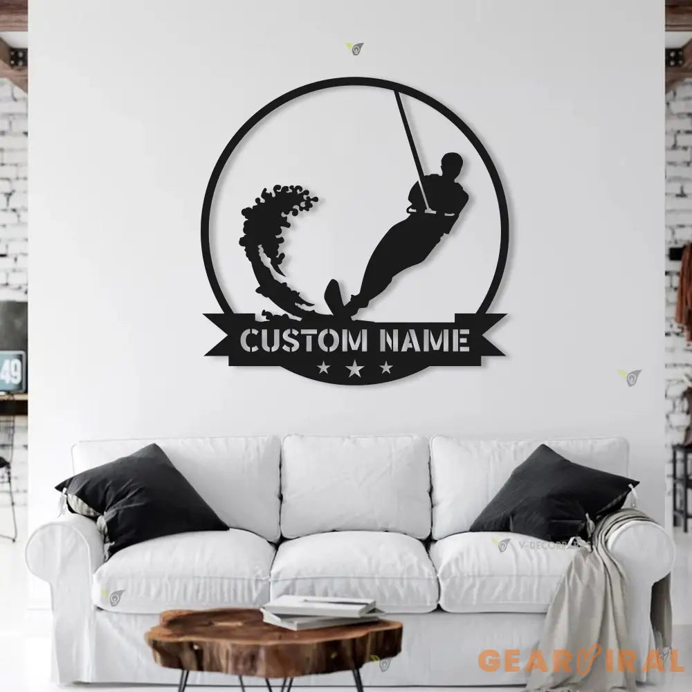 Custom Water Skiing Metal Wall Art LED Light - Personalized Wakeboarding Name Sign Home Decor - Ideal for Home Decor &