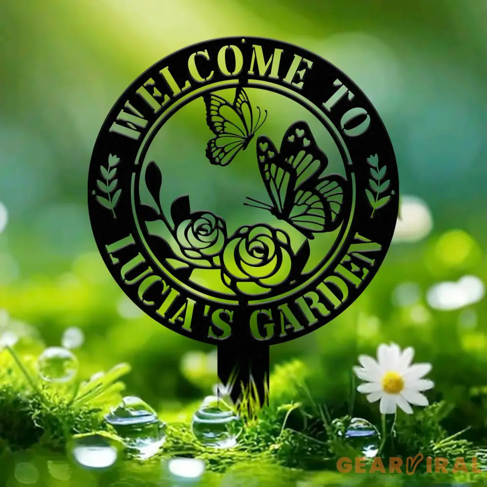 Custom Welcome To My Garden Metal Stake Personalized Butterfly Garden Name Sign Gardening Gifts Metal Yard Decor