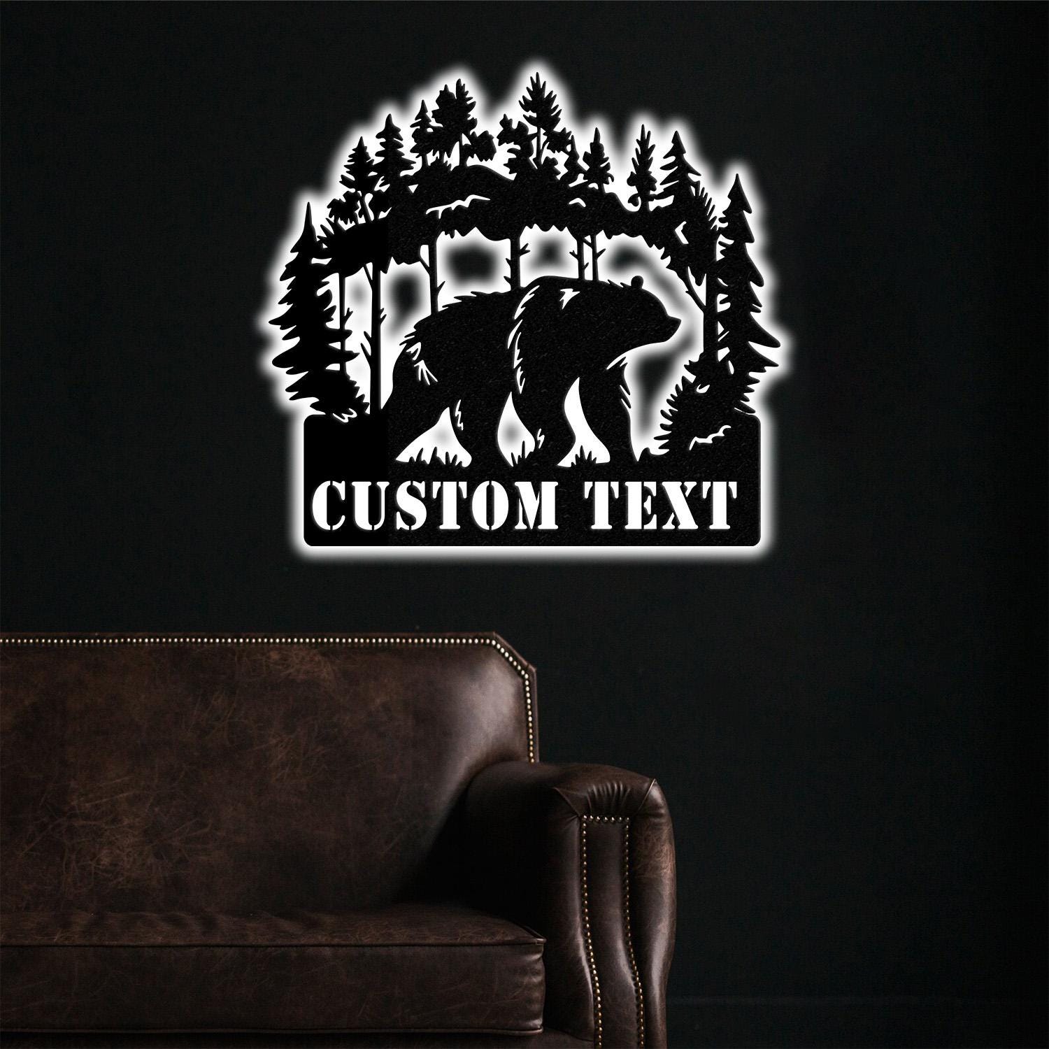 Custom Wilderness Bear Cabin Sign, Mountain Decor Personalized Metal Bear Sign, Cabin Decor, Outdoor Bear Decor, Rustic Cabin Bear Sign