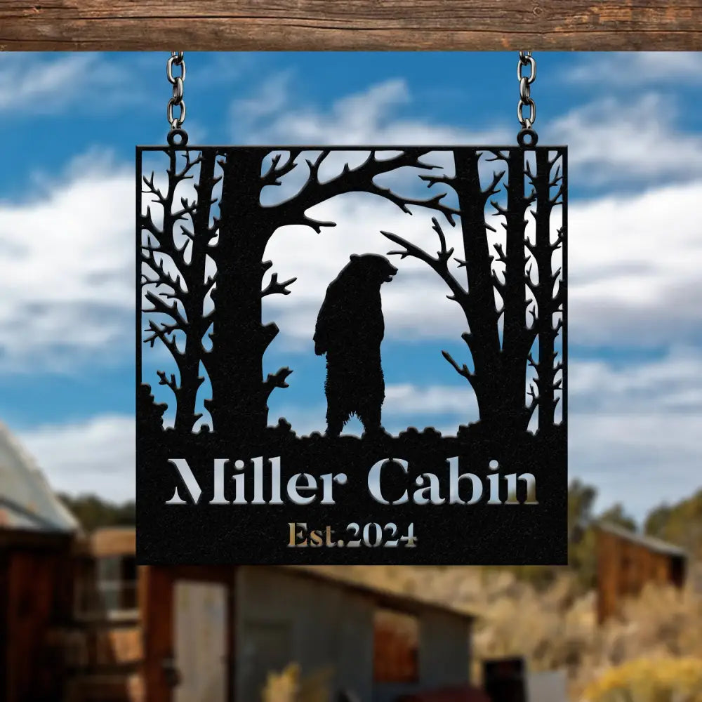 Custom Wilderness Bear Cabin Sign Mountain Decor Personalized Metal Bear Sign Cabin Decor Outdoor Bear Decor Rustic
