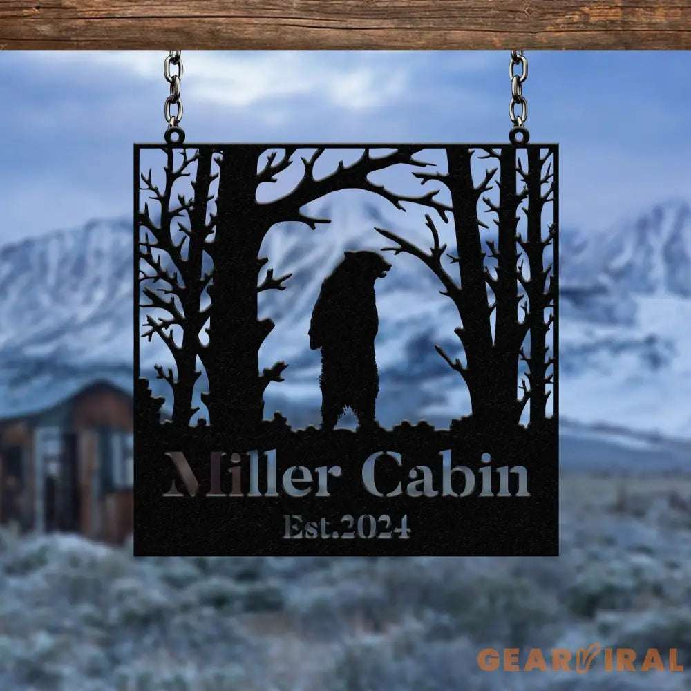 Custom Wilderness Bear Cabin Sign Mountain Decor Personalized Metal Bear Sign Cabin Decor Outdoor Bear Decor Rustic