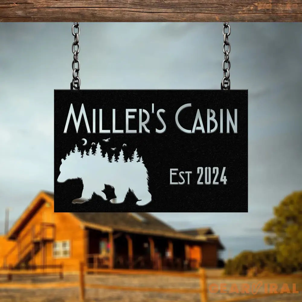 Custom Wilderness Bear Cabin Sign Mountain Decor Personalized Metal Bear Sign Cabin Decor Outdoor Bear Decor Rustic