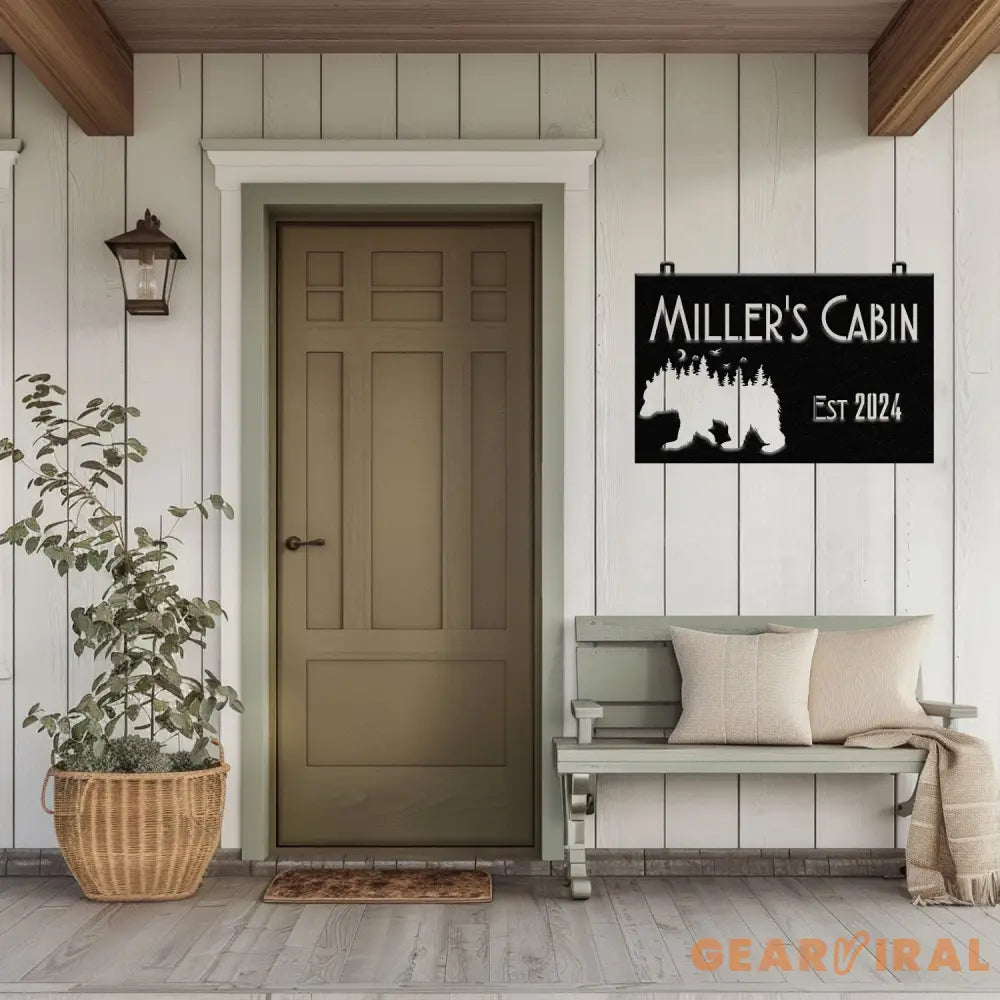Custom Wilderness Bear Cabin Sign Mountain Decor Personalized Metal Bear Sign Cabin Decor Outdoor Bear Decor Rustic