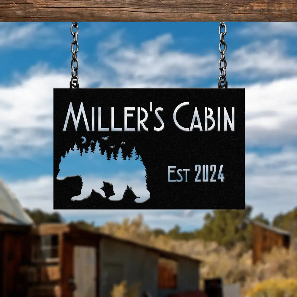 Custom Wilderness Bear Cabin Sign Mountain Decor Personalized Metal Bear Sign Cabin Decor Outdoor Bear Decor Rustic