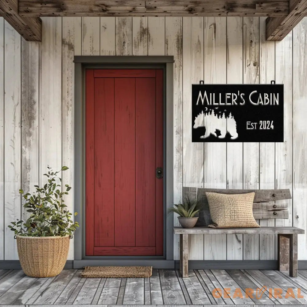 Custom Wilderness Bear Cabin Sign Mountain Decor Personalized Metal Bear Sign Cabin Decor Outdoor Bear Decor Rustic