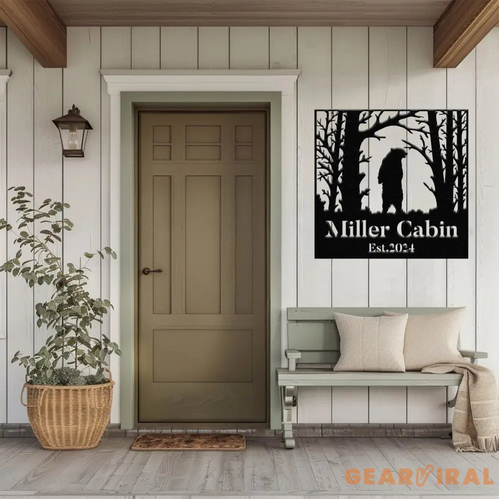 Custom Wilderness Bear Cabin Sign Mountain Decor Personalized Metal Bear Sign Cabin Decor Outdoor Bear Decor Rustic