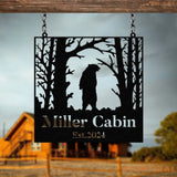 Custom Wilderness Bear Cabin Sign Mountain Decor Personalized Metal Bear Sign Cabin Decor Outdoor Bear Decor Rustic