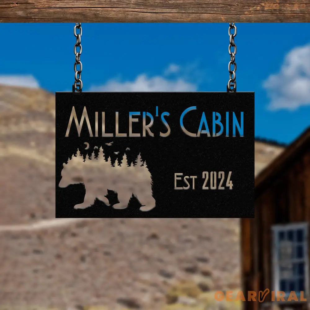 Custom Wilderness Bear Cabin Sign Mountain Decor Personalized Metal Bear Sign Cabin Decor Outdoor Bear Decor Rustic