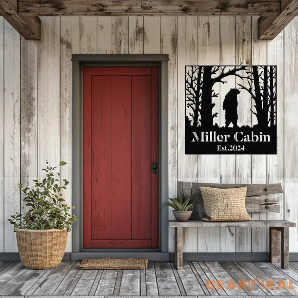 Custom Wilderness Bear Cabin Sign Mountain Decor Personalized Metal Bear Sign Cabin Decor Outdoor Bear Decor Rustic
