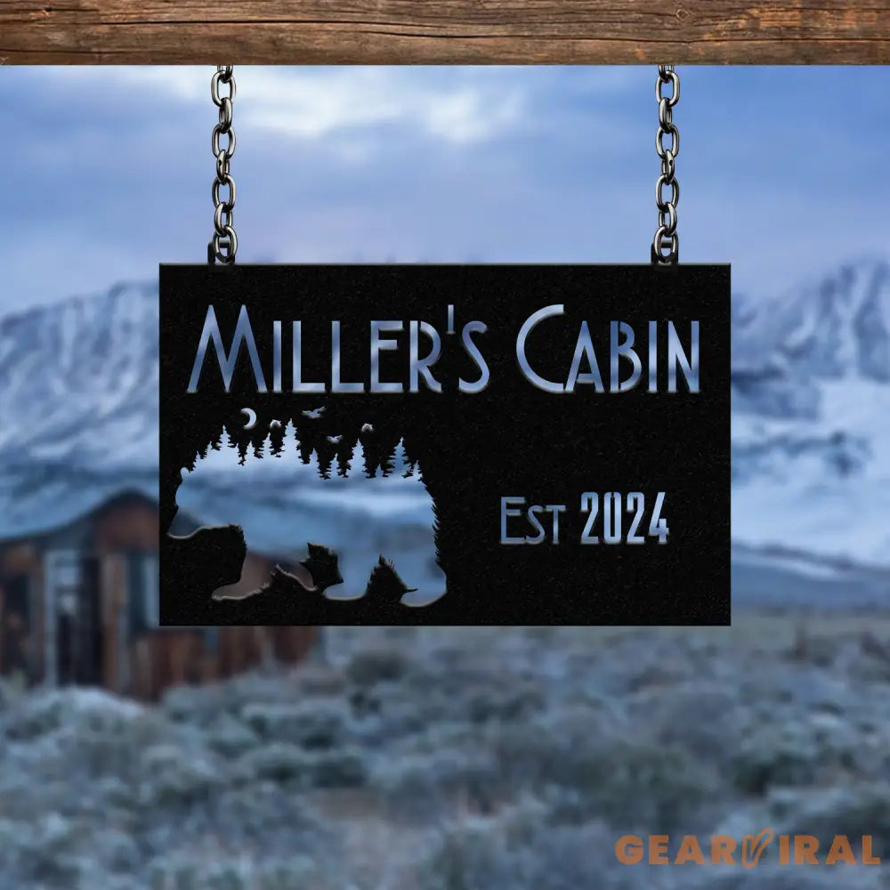 Custom Wilderness Bear Cabin Sign Mountain Decor Personalized Metal Bear Sign Cabin Decor Outdoor Bear Decor Rustic