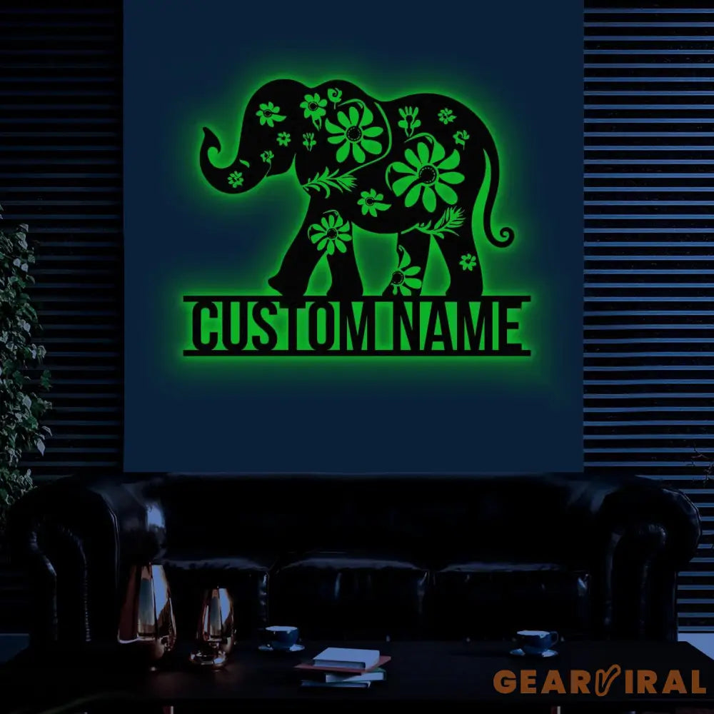 Custom WildFlower Elephant Metal Sign with Led Light Personalized Elephant Name Sign Jungle Home Decor Custom Elephant