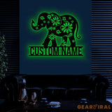 Custom WildFlower Elephant Metal Sign with Led Light Personalized Elephant Name Sign Jungle Home Decor Custom Elephant