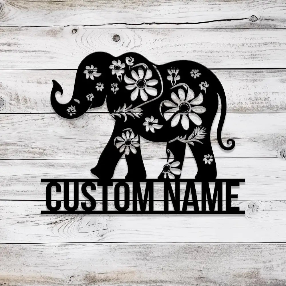 Custom WildFlower Elephant Metal Sign with Led Light Personalized Elephant Name Sign Jungle Home Decor Custom Elephant