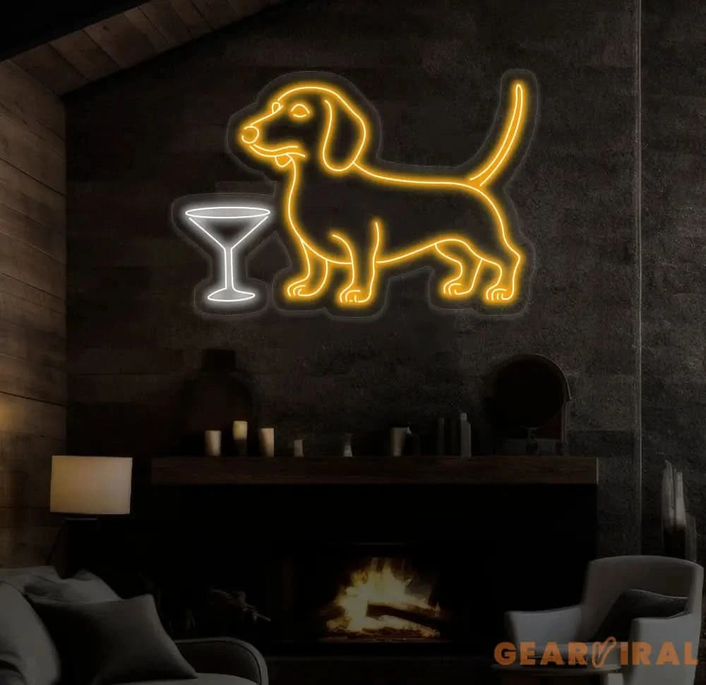 Custom Wine & Dachshund Neon Sign Dachshund Martini Led Sign Martini Neon Light Cocktail Light Bar Pub Wall Art Dog