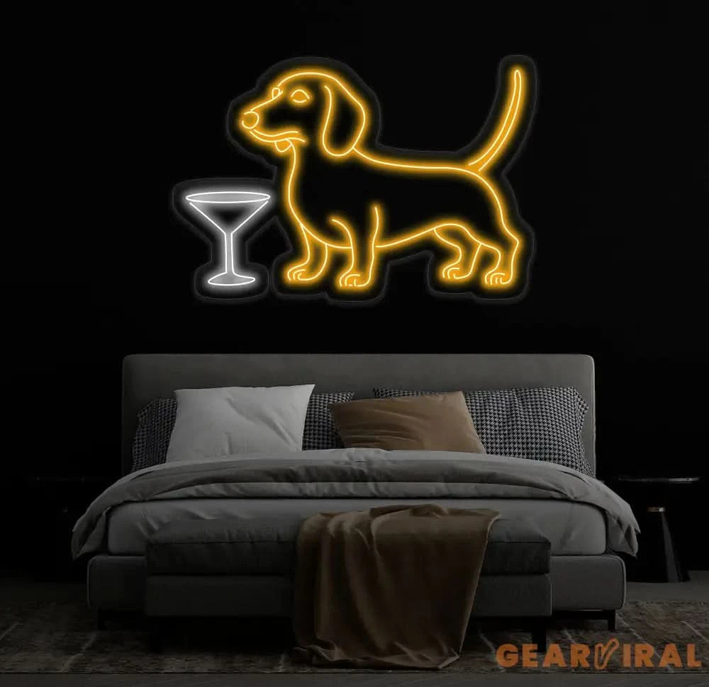 Custom Wine & Dachshund Neon Sign Dachshund Martini Led Sign Martini Neon Light Cocktail Light Bar Pub Wall Art Dog