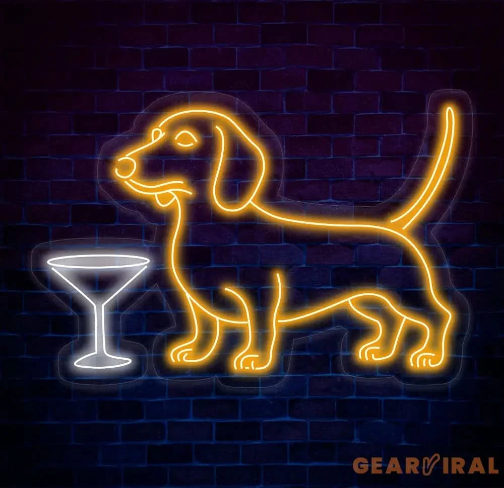 Custom Wine & Dachshund Neon Sign Dachshund Martini Led Sign Martini Neon Light Cocktail Light Bar Pub Wall Art Dog