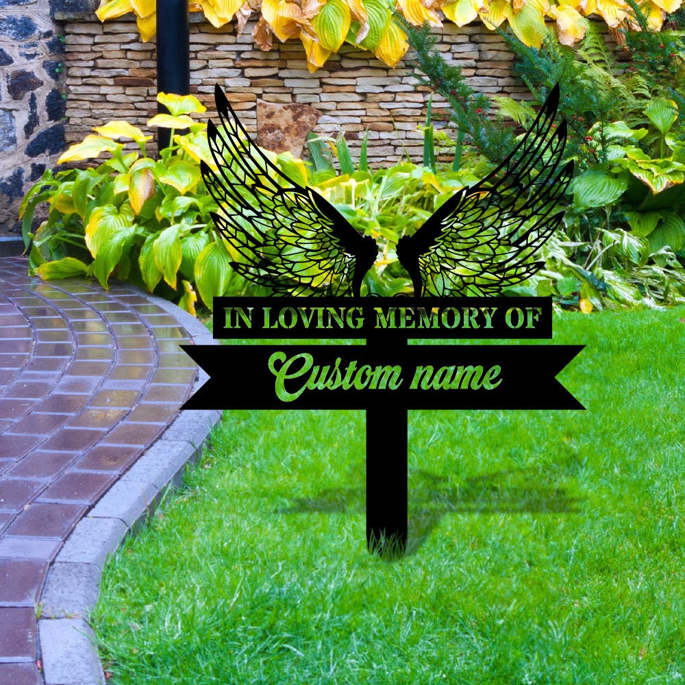 Custom Wings Metal Stake - Memorial Garden Decor - Grave Marker, Personalized Garden Sign,  Remembrance Stake, Sympathy