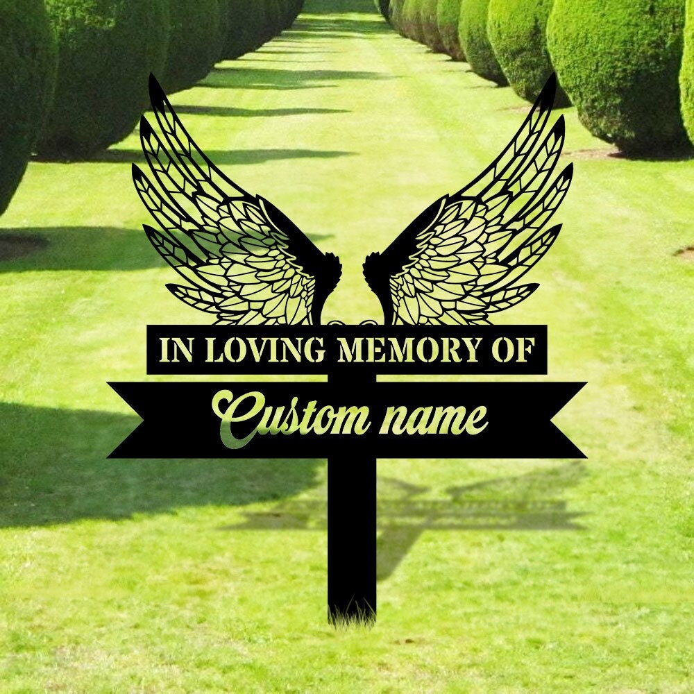 Custom Wings Metal Stake - Memorial Garden Decor - Grave Marker, Personalized Garden Sign,  Remembrance Stake, Sympathy