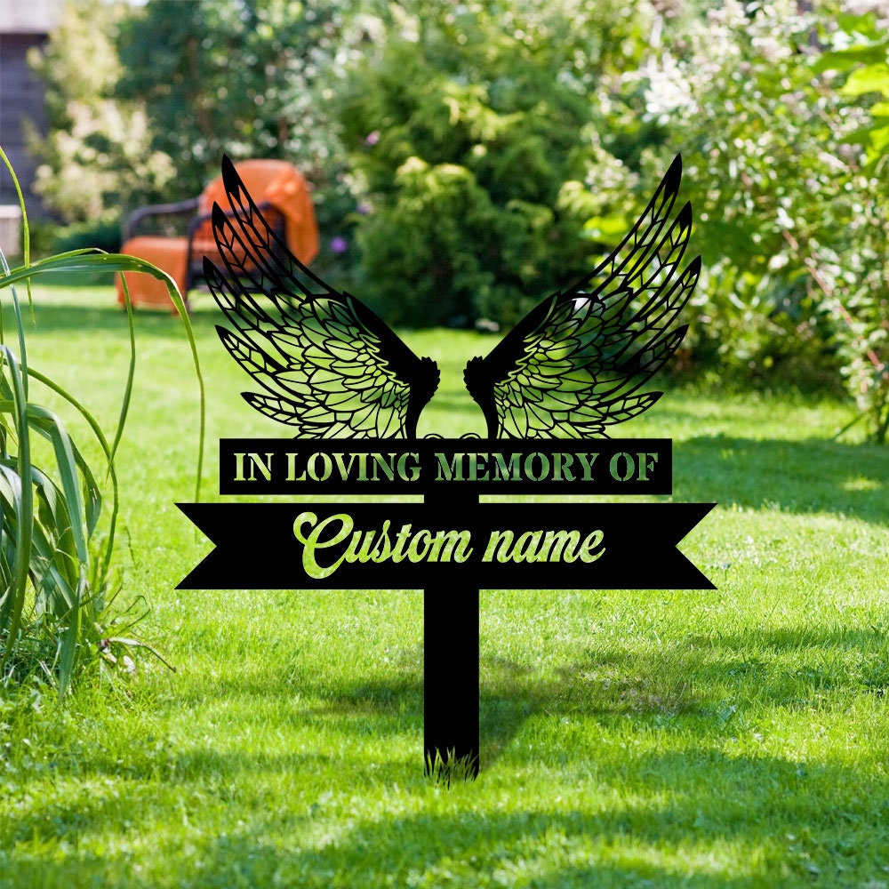 Custom Wings Metal Stake - Memorial Garden Decor - Grave Marker, Personalized Garden Sign,  Remembrance Stake, Sympathy