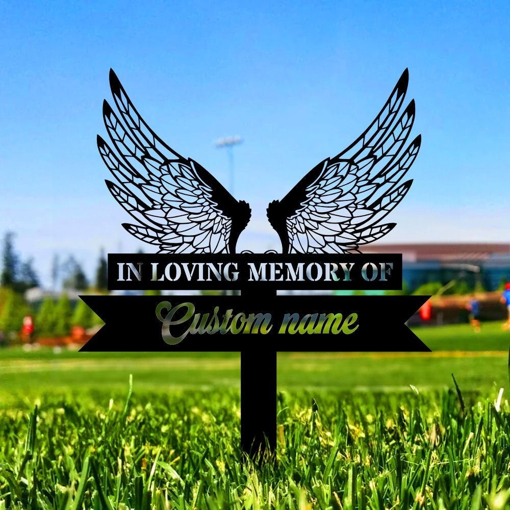 Custom Wings Metal Stake - Memorial Garden Decor - Grave Marker, Personalized Garden Sign,  Remembrance Stake, Sympathy