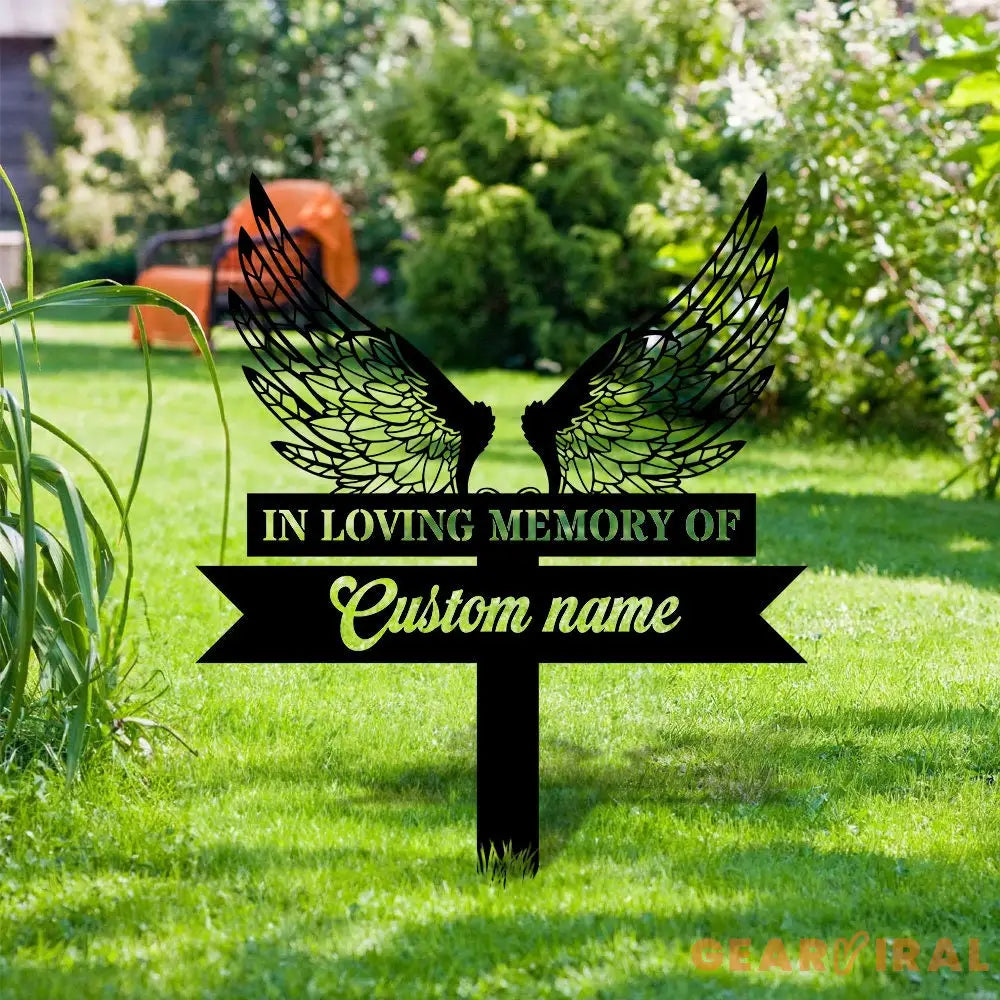 Custom Wings Metal Stake - Memorial Garden Decor - Grave Marker Personalized Garden Sign Remembrance Stake Sympathy