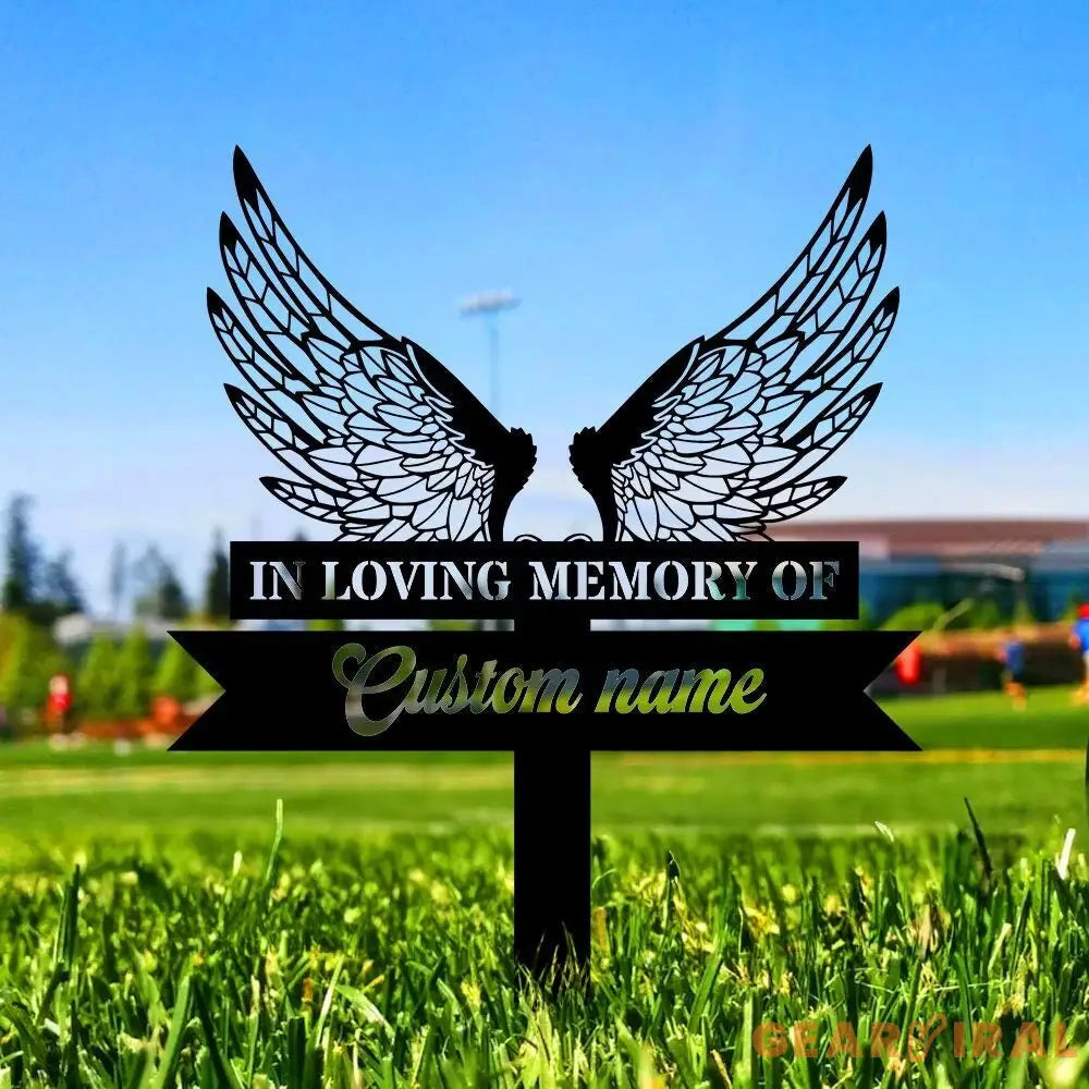 Custom Wings Metal Stake - Memorial Garden Decor - Grave Marker Personalized Garden Sign Remembrance Stake Sympathy
