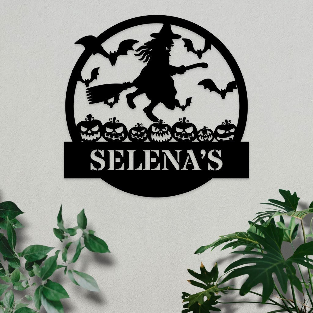 Custom Witch Metal Sign For Halloween, Personalized Name, Halloween Metal Wall Art, Halloween Door Metal Sign, Witch Wall Decor Housewarming