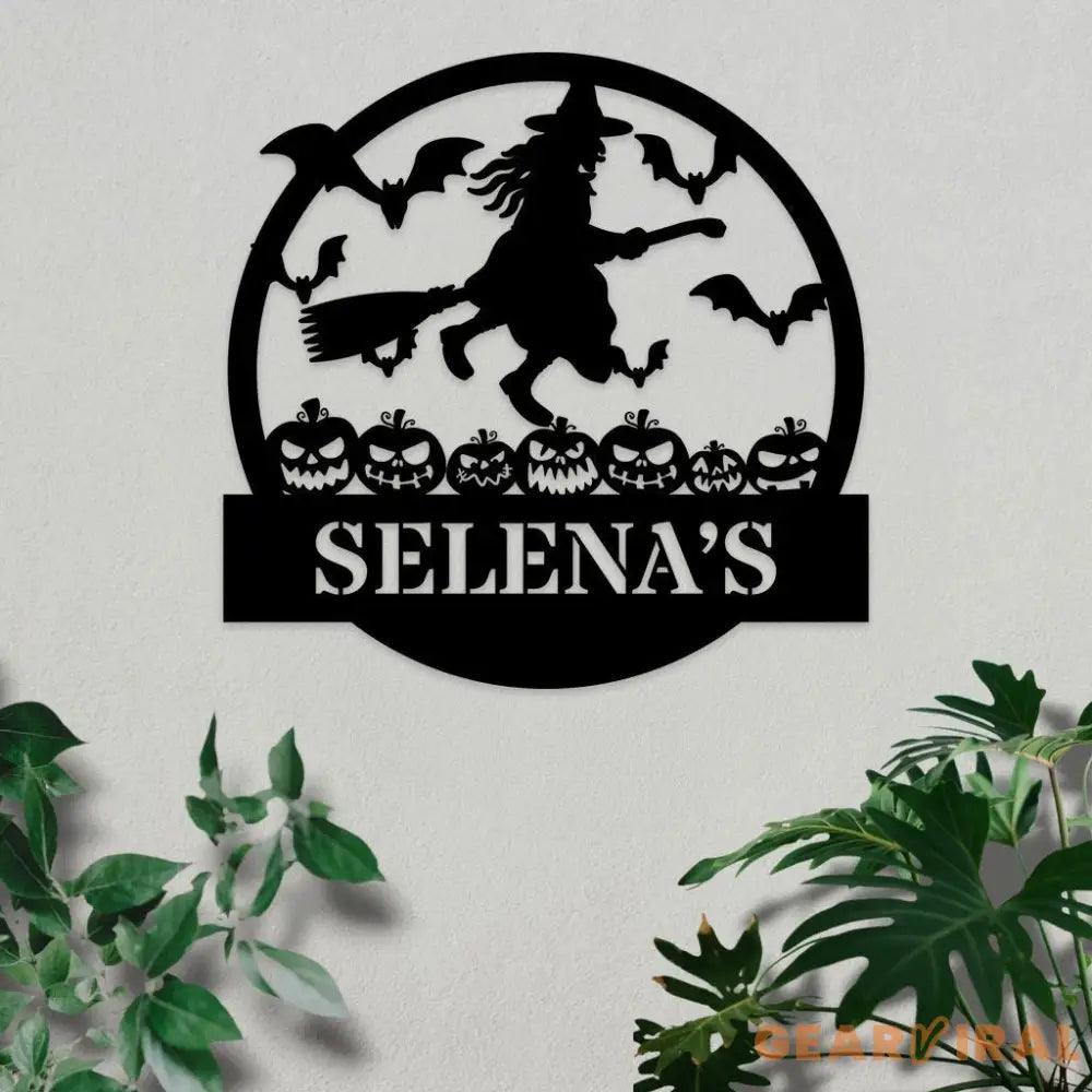 Custom Witch Metal Sign For Halloween Personalized Name Halloween Metal Wall Art Halloween Door Metal Sign Witch Wall