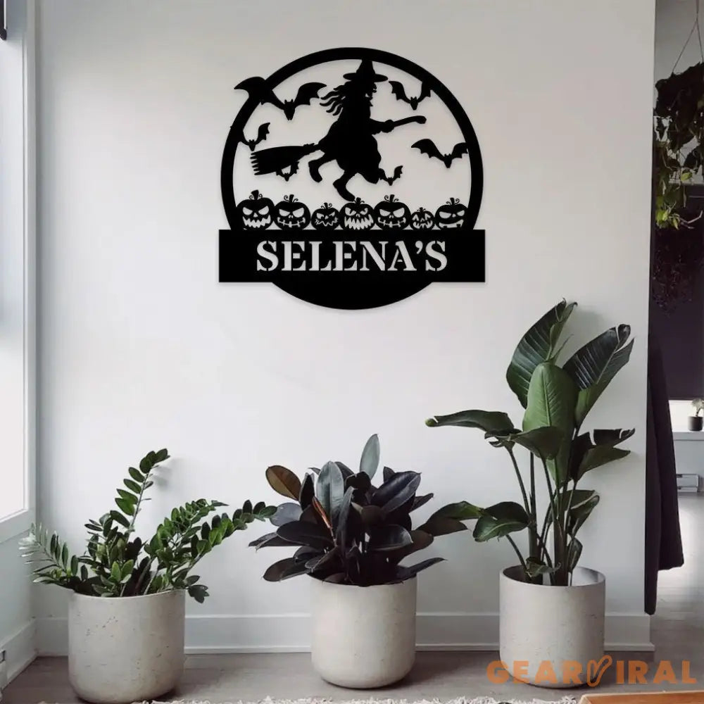 Custom Witch Metal Sign For Halloween Personalized Name Halloween Metal Wall Art Halloween Door Metal Sign Witch Wall