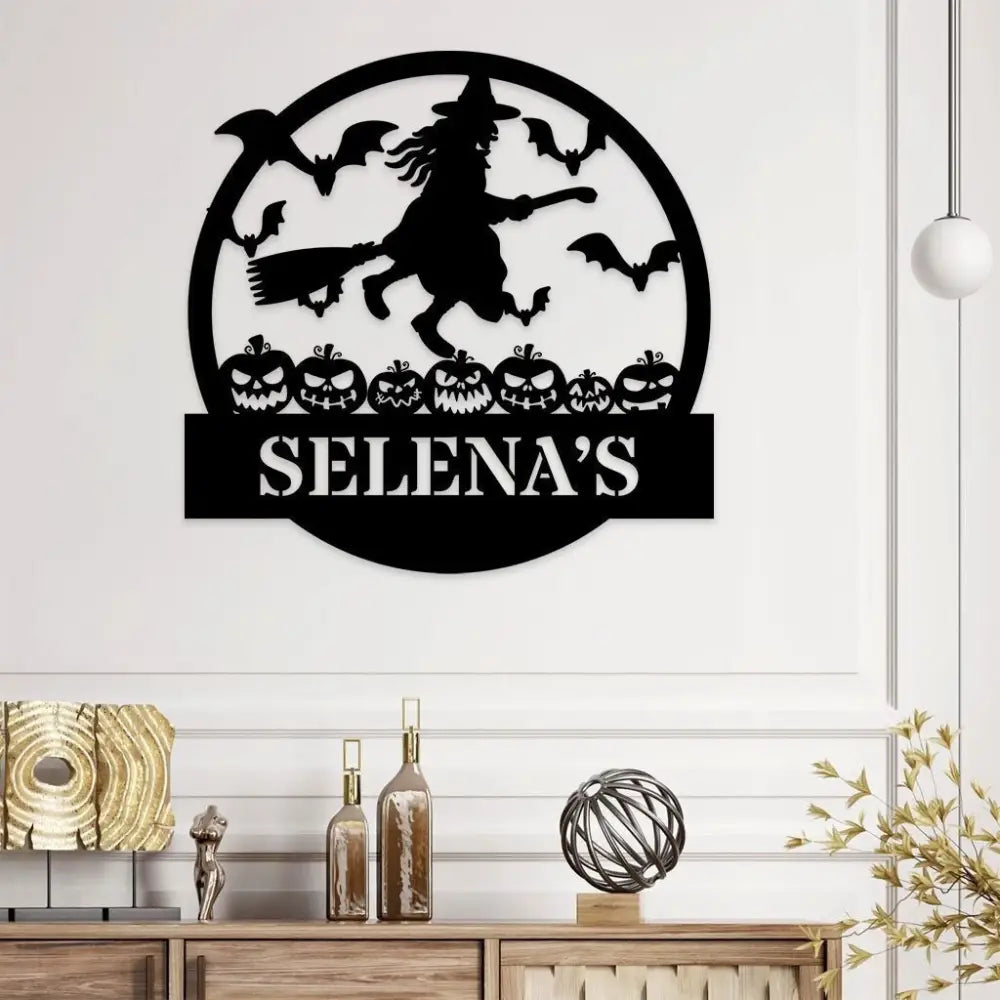 Custom Witch Metal Sign For Halloween Personalized Name Halloween Metal Wall Art Halloween Door Metal Sign Witch Wall