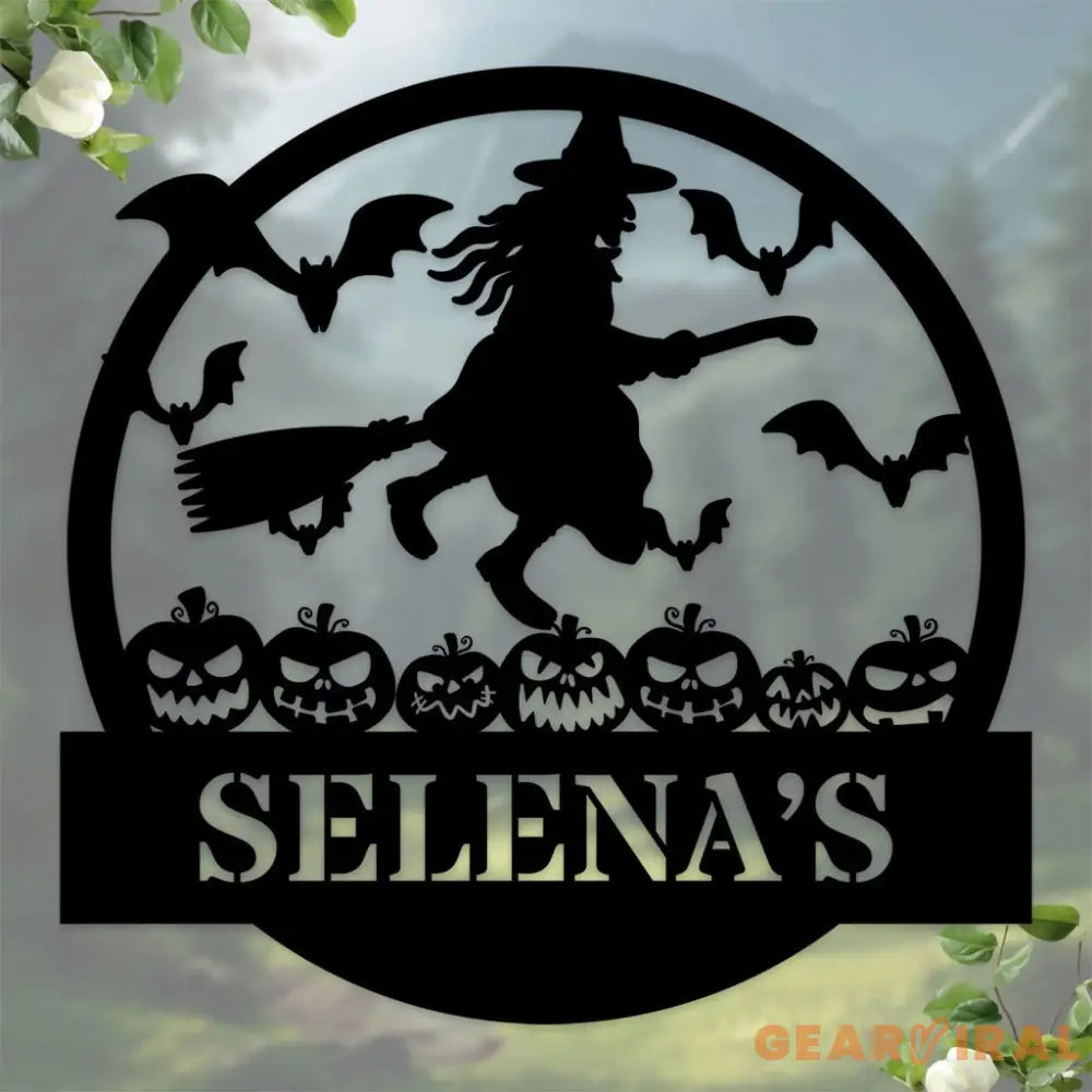 Custom Witch Metal Sign For Halloween Personalized Name Halloween Metal Wall Art Halloween Door Metal Sign Witch Wall