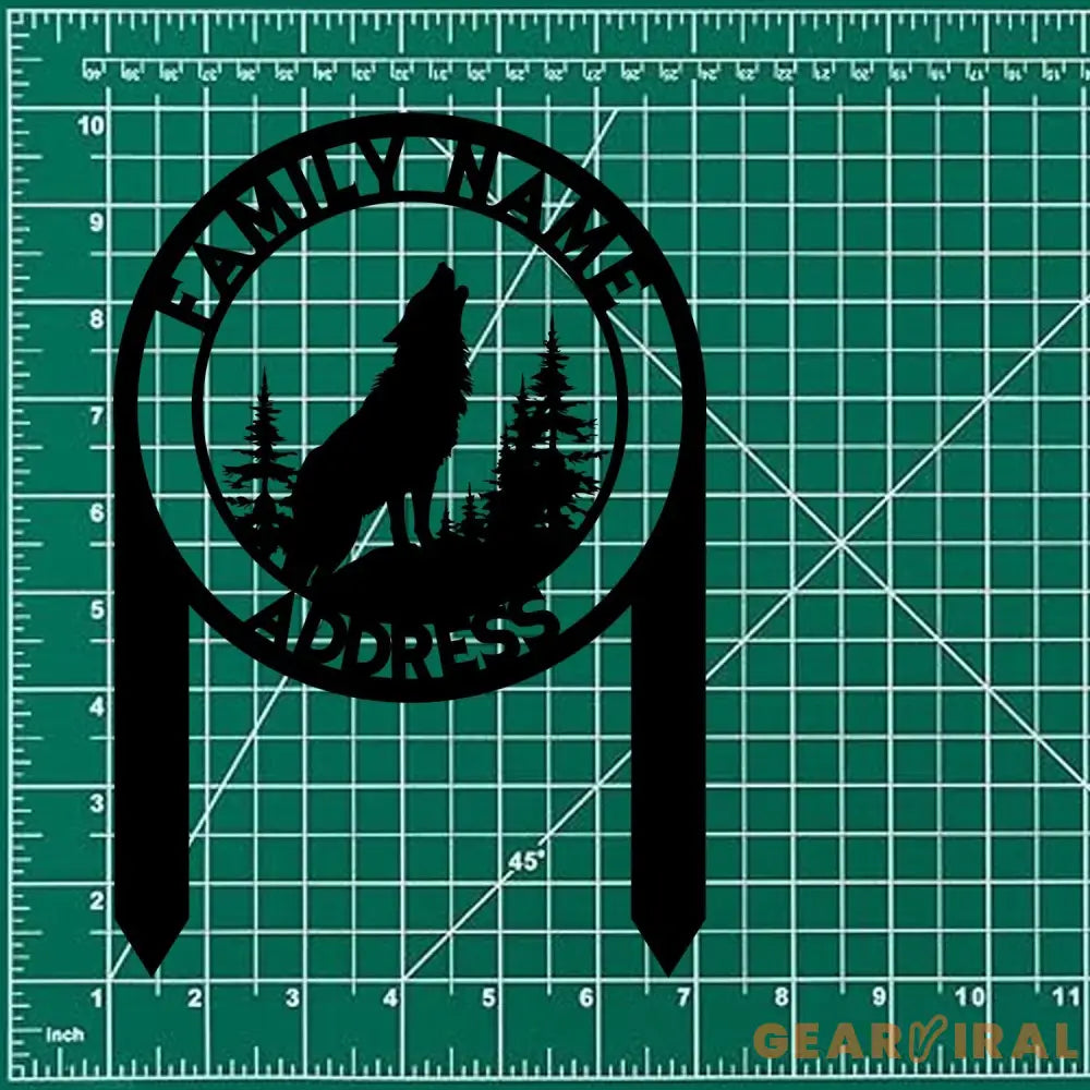 Custom Wolf and Address Garden Metal Stake Personalized Family Name Yard Sign Outdoor Door Garden Decor Garden Art Gift