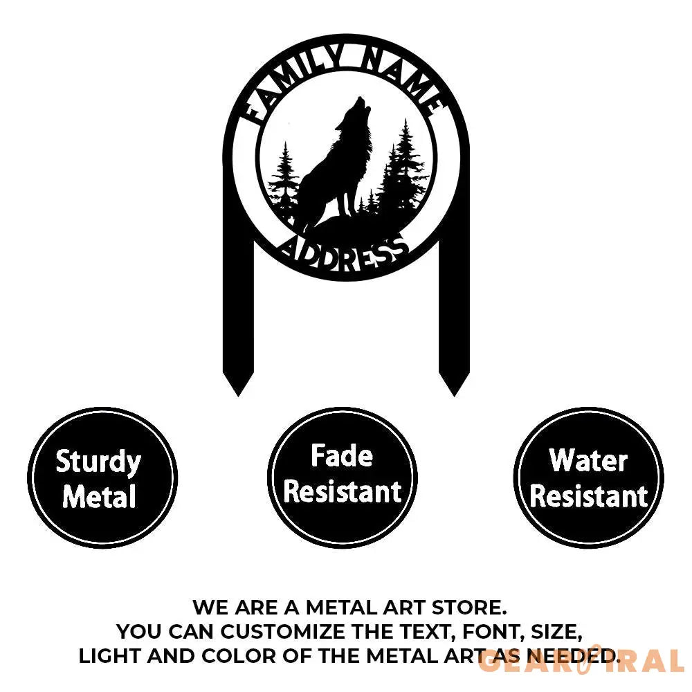 Custom Wolf and Address Garden Metal Stake Personalized Family Name Yard Sign Outdoor Door Garden Decor Garden Art Gift