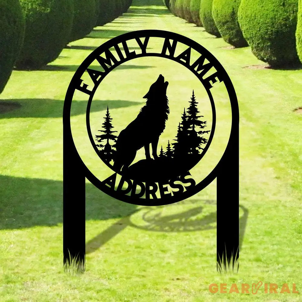 Custom Wolf and Address Garden Metal Stake Personalized Family Name Yard Sign Outdoor Door Garden Decor Garden Art Gift
