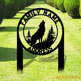 Custom Wolf and Address Garden Metal Stake Personalized Family Name Yard Sign Outdoor Door Garden Decor Garden Art Gift