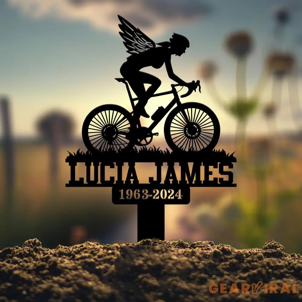 Custom Woman Cyclist Bike Rider Memorial Stake Biker Metal Stake Biker Loss Biker Gift Sympathy Sign Grave Marker