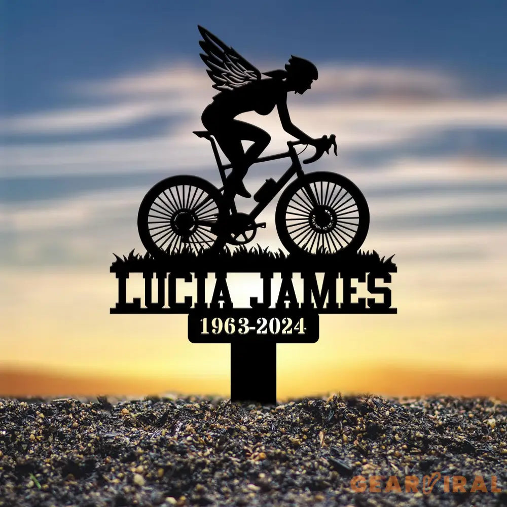 Custom Woman Cyclist Bike Rider Memorial Stake Biker Metal Stake Biker Loss Biker Gift Sympathy Sign Grave Marker