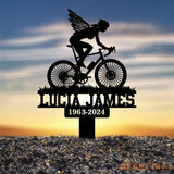 Custom Woman Cyclist Bike Rider Memorial Stake Biker Metal Stake Biker Loss Biker Gift Sympathy Sign Grave Marker