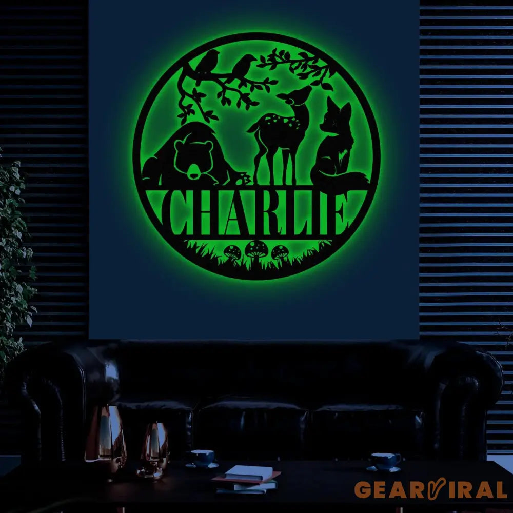 Custom Woodland Animal Sign with Led Light Personalized Nature Themed Metal Sign Woodland Baby Shower Kids Room Nursery