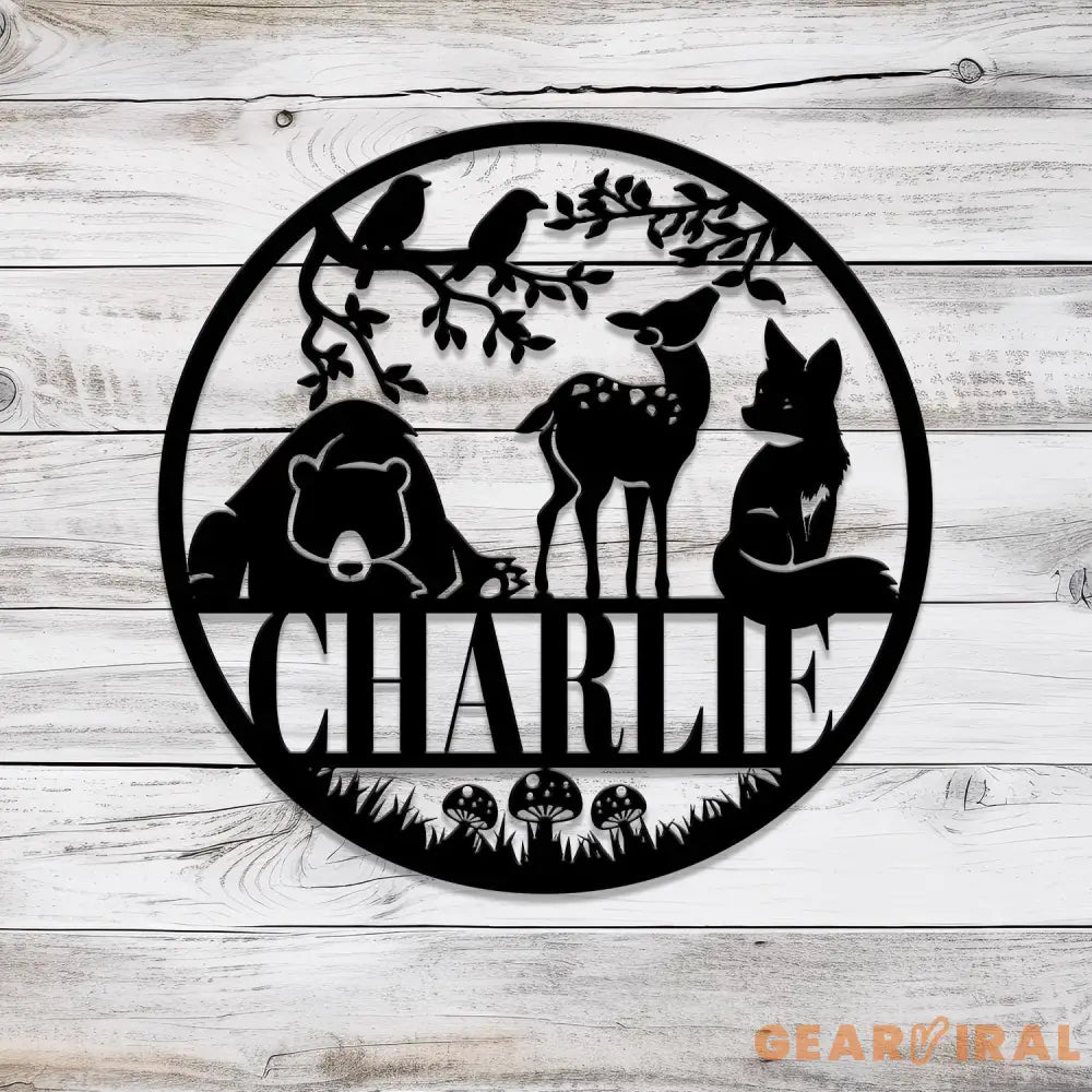 Custom Woodland Animal Sign with Led Light Personalized Nature Themed Metal Sign Woodland Baby Shower Kids Room Nursery
