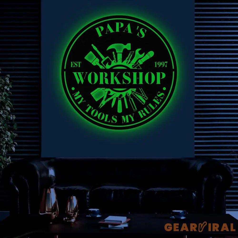 Custom Workshop Sign with Led Light Personalized Garage Signs Metal Workshop Signs Custom Garage Hanging Sign Wall Art