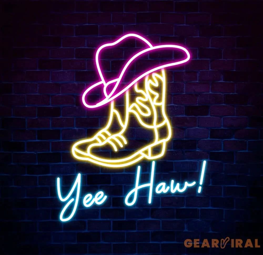 Custom Yee Haw Manimo Cowboy Boot and Hat Neon Sign Pink Cowgirl Hat Neon Sign Wall Decor Aesthetic Western Wall Art