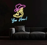 Custom Yee Haw Manimo Cowboy Boot and Hat Neon Sign Pink Cowgirl Hat Neon Sign Wall Decor Aesthetic Western Wall Art