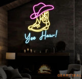 Custom Yee Haw Manimo Cowboy Boot and Hat Neon Sign Pink Cowgirl Hat Neon Sign Wall Decor Aesthetic Western Wall Art