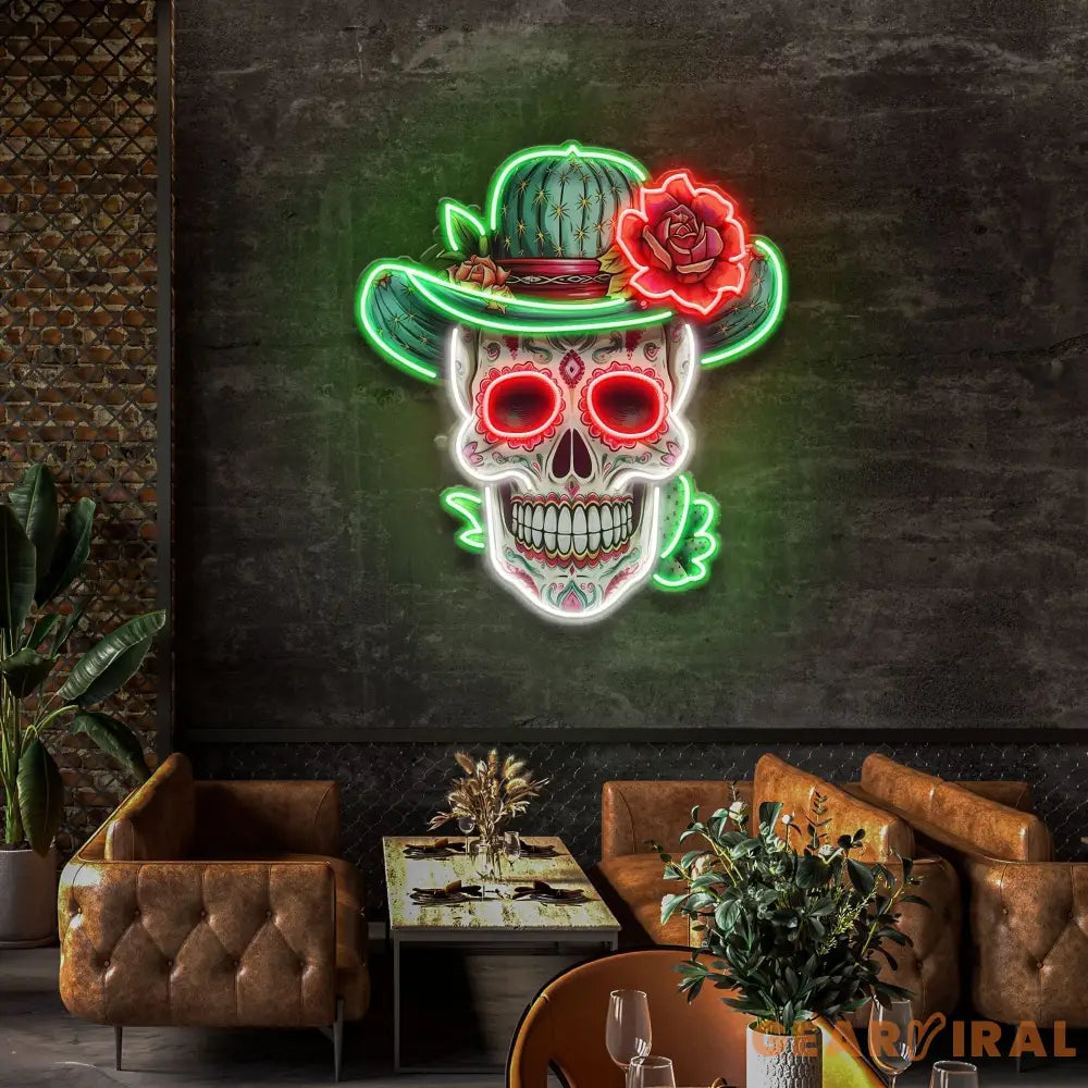 Custom Your Name Day Of The Dead Skull Mexico Artwork Led Neon Sign Light